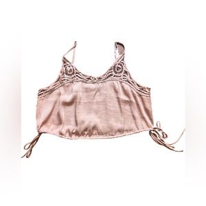 Free People Pink Blouson Satin Crop Top